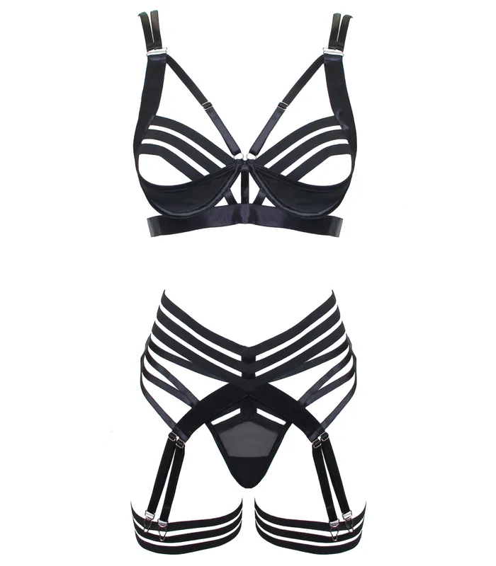 Muse Male Sex Toys MUSE PL020BLK MEDIUM 45 Pieces bra gstring garter belt two leg straps