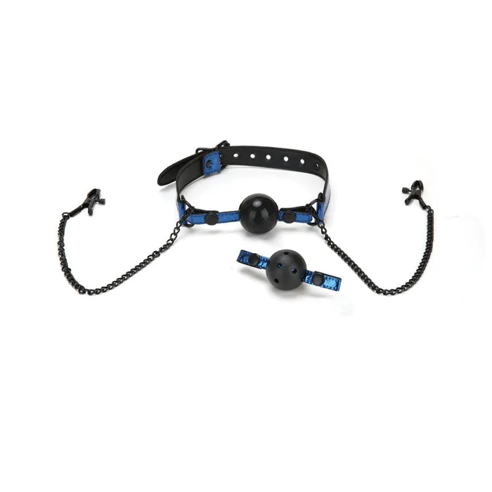 WhipSmart Diamond Ball Gag & Nipple Clips - Blue Restraint | WhipSmart Vibrators