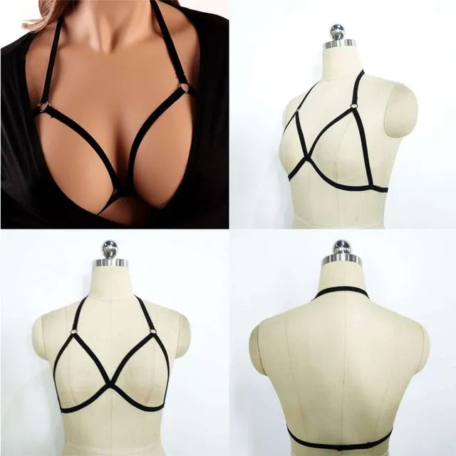 Sexy Women Harness Halter Pentagram Body Harness Bra Caged Bra Cupless Bra Crop Top Strappy Bralette | Blissful Delirium Female Sex Toys